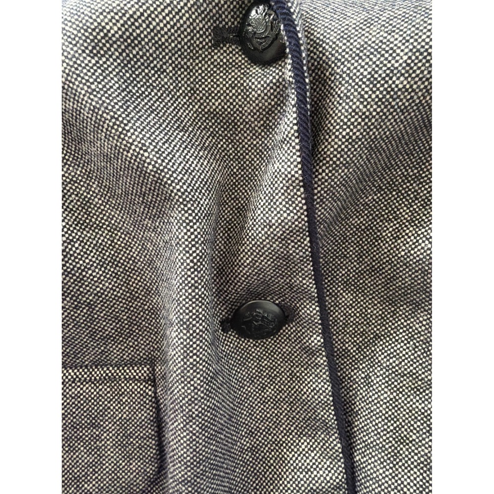 Gap The Academy Blazer Womens 6 Tall Grey Navy Elbow Patches Piped Trim Crest - Picture 5 of 8